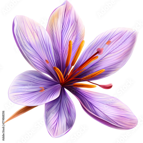 Saffron Crocus sativus Ayurveda herb natural medicinal remedy ingredient, isolated on a white background