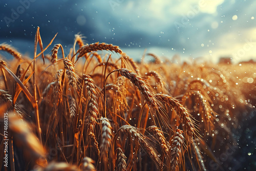 Atmospheric photo of a wheat field in cloudy weather. Generated by artificial intelligence