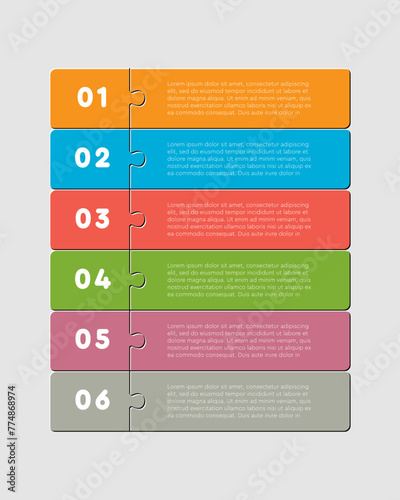 Six piece line infographic jigsaw puzzle process
