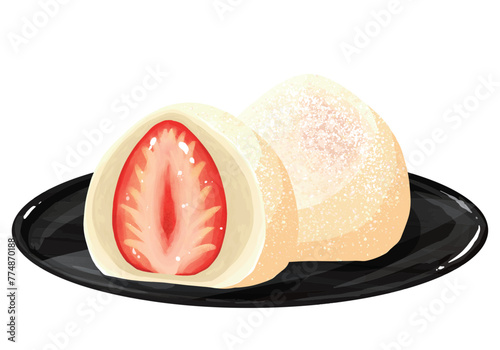 お盆にのせた苺大福　2つ　白あん