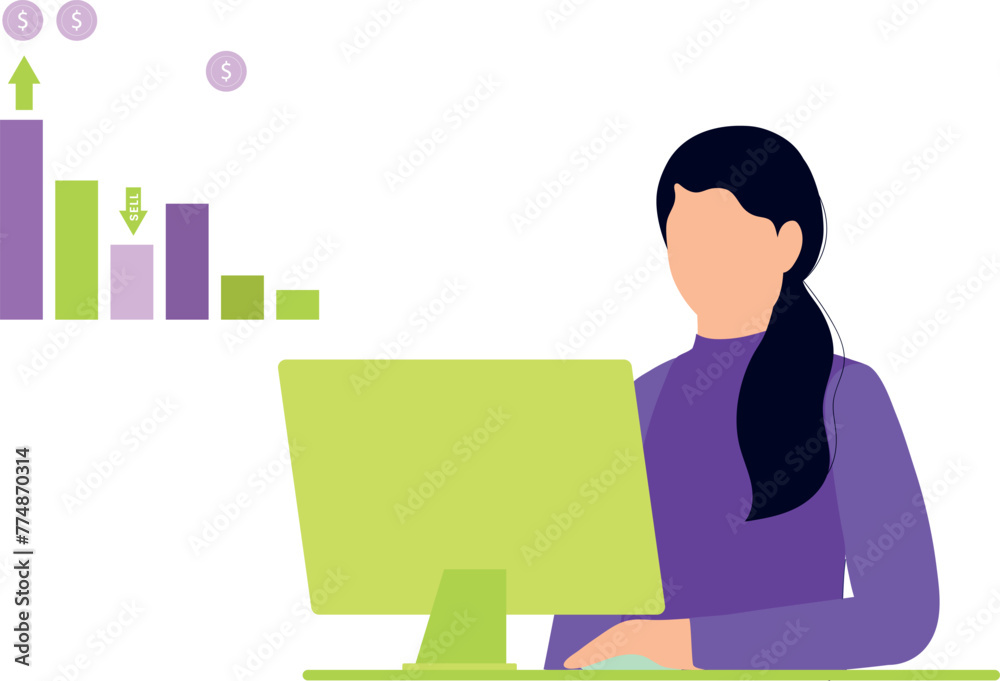 The girl is working on the finance graph. The girl is working on the finance graph.