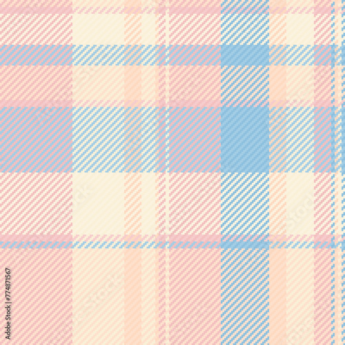 Teen seamless pattern tartan, inspiration check textile texture. Girl plaid background vector fabric in light and papaya whip colors.