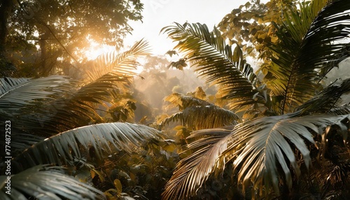 tropical leaves dark green foliage in jungle nature © Claudio