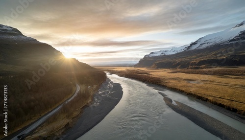 aerial view of a glacial river