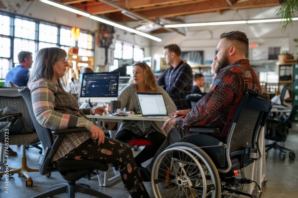 Team Dynamics in Modern Office: Diverse group of professionals engaging in collaborative discussions within a modern office environment. Team Dynamics in Modern Office: Diverse group of professionals engaging in collaborative discussions within a modern office environment.