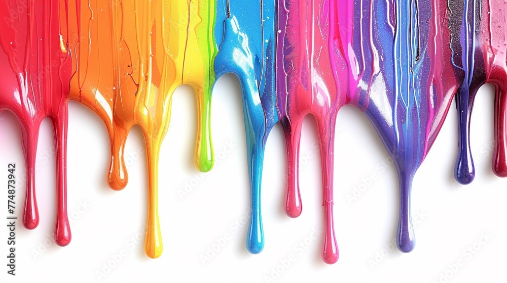 Naklejka premium Dripping spectrum, vibrant paint isolated on white background