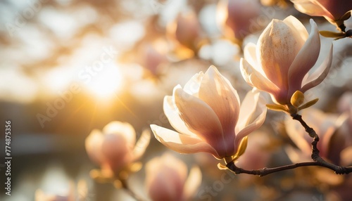 magnolia flowers in full bloom as panorama background ai generated
