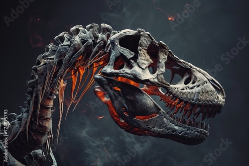 Tyrannosaurus rex skull realistic in profile position, high details photo
