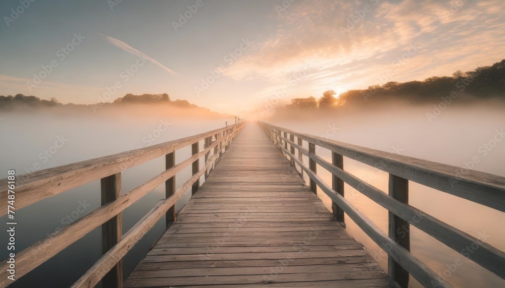 misty wooden bridge