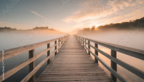 misty wooden bridge