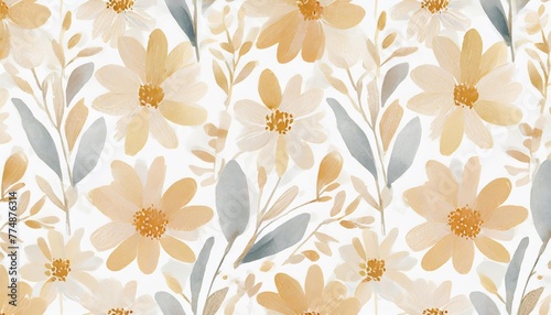 dainty abstract flower bright and cute colors pattern simple neutral flowers on white background seamless pattern of elegant dainty neutral watercolor floral for fabric home decor and wrapping photo