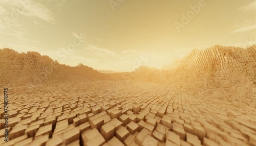 3d voxel surface landscape illustration nature game earth geometric perspective form 3d voxel surface landscape © Claudio