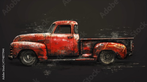 Painting of a pickup truck over dark background photo