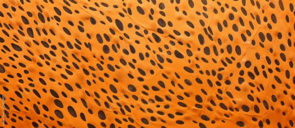 Naklejka premium Close-up view of a skin pattern featuring distinct black spots on a spotted animal