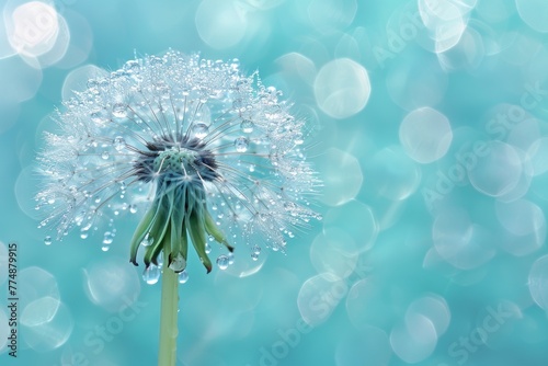 Dandelion seeds on blue  