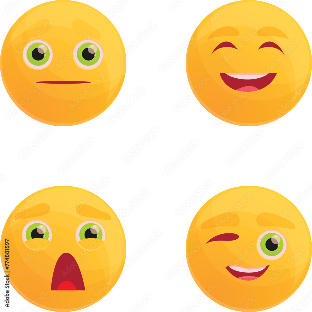 Fototapeta premium Smiley icons set cartoon vector. Smiley with expression of different emotion. Chat communication element