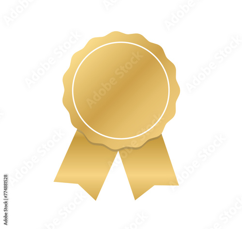 Certified badge. ribbon banner. Blank gold medal. certified medal icon. Rosette icon. Quality certificate icon.Vector illustration