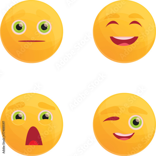 Smiley icons set cartoon vector. Smiley with expression of different emotion. Chat communication element