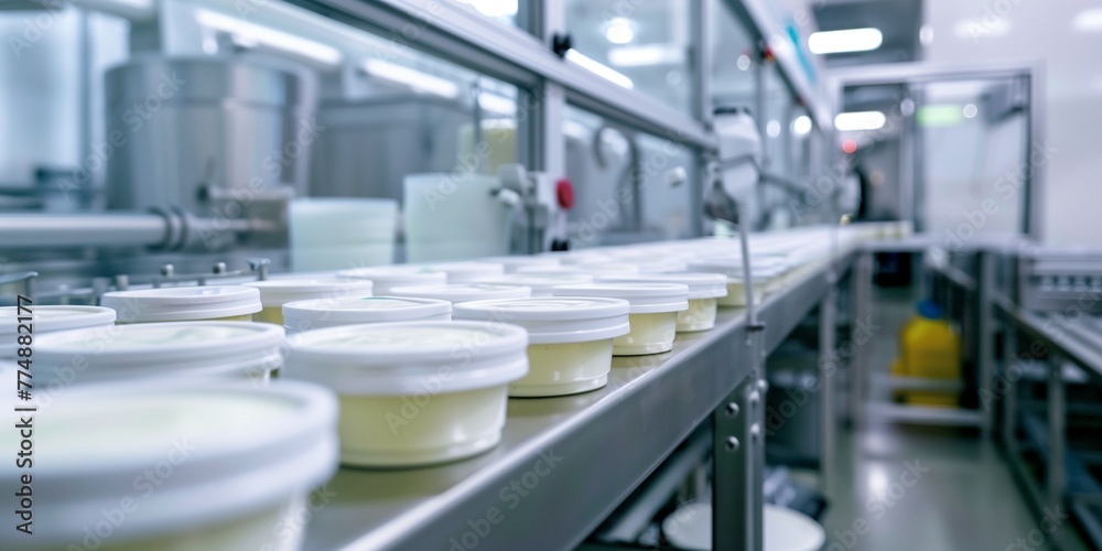 Yogurt manufacturing workshop. Bacterial culture incubators for yogurt fermentation.