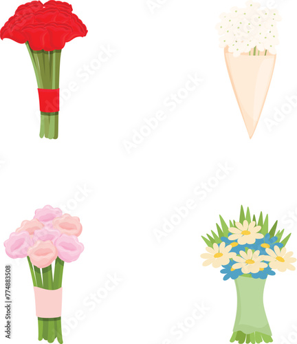 Flower bouquet icons set cartoon vector. Colorful summer flower bouquet. Nature, plant