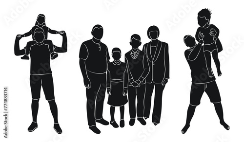 Silhouette of a crowd of adults and children, isolated vector