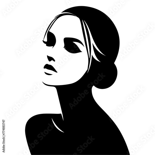 Obraz na płótnie Beautiful young woman portrait, vector black color silhouette, Black color silhouette 2 w salonie