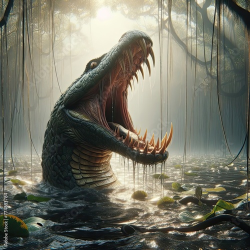 close up of a monster snake in the water - version 4