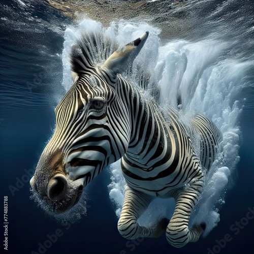 close up of a zebra in the water - version 1