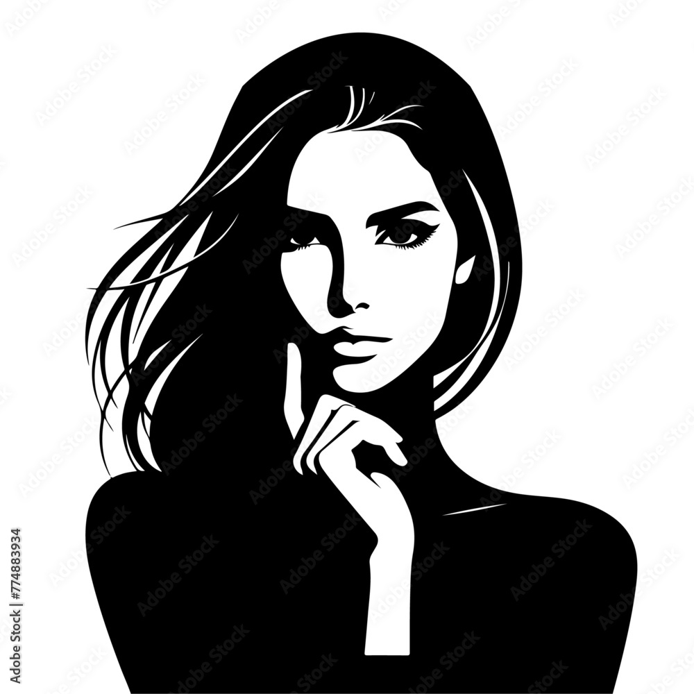 Beautiful young woman portrait, vector black color silhouette, Black color silhouette 21