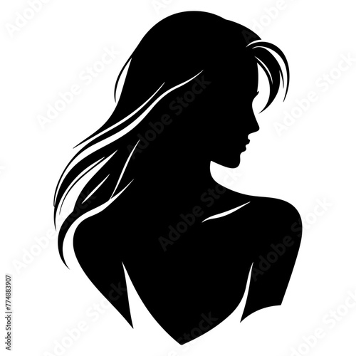 Beautiful young woman portrait, vector black color silhouette, Black color silhouette 20