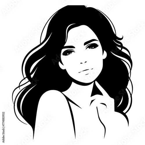 Beautiful young woman portrait, vector black color silhouette, Black color silhouette 23
