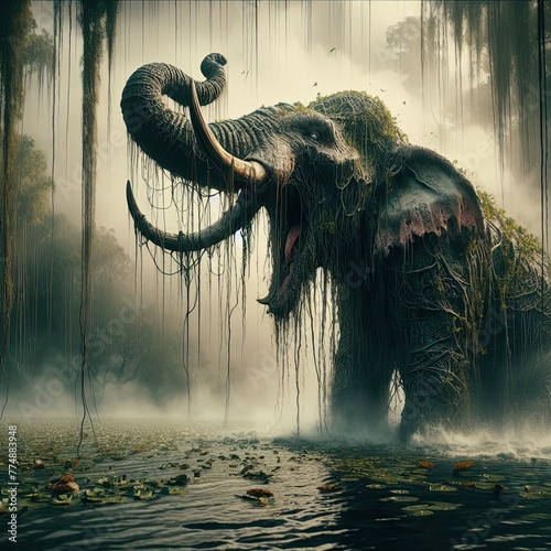close up of a monster elephant in the water - version 1
