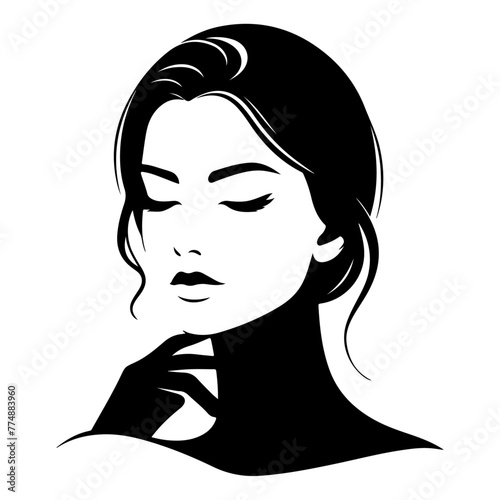 Beautiful young woman portrait, vector black color silhouette, Black color silhouette 24