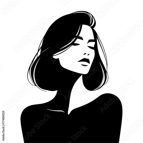 Beautiful young woman portrait, vector black color silhouette, Black color silhouette 43