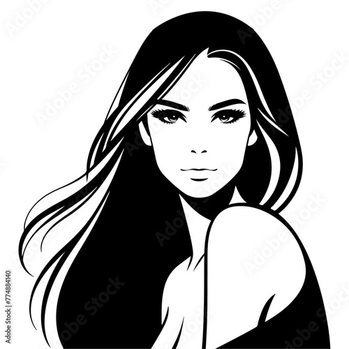 Beautiful young woman portrait, vector black color silhouette, Black color silhouette 42