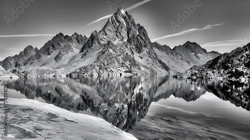 Monochrome Reflection of a Snowy Peak