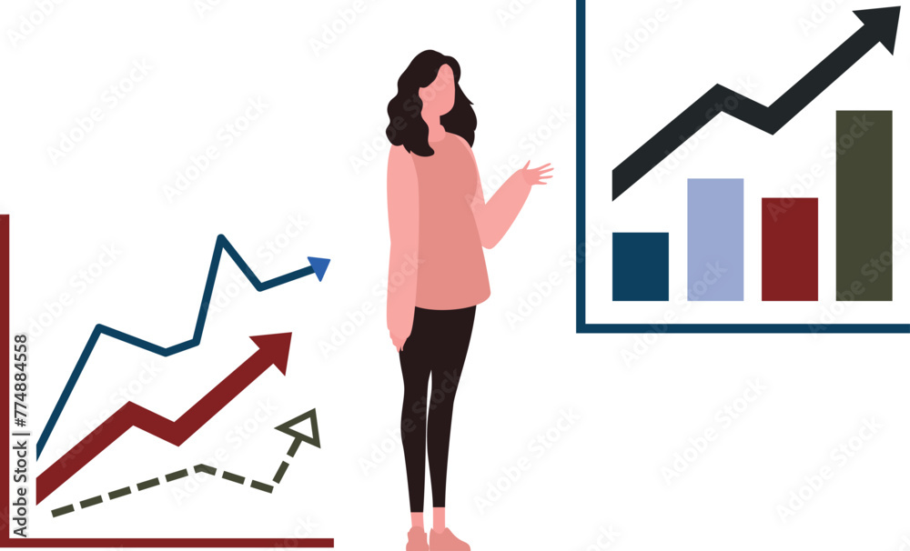 The girl is looking at the progress of the graph. The girl is looking at the progress of the graph.