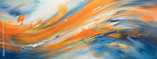 Dynamic Abstract Digital Art of Swirling Orange and Blue Tones