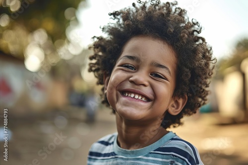 Portrait of a cute african american little boy smiling outdoors