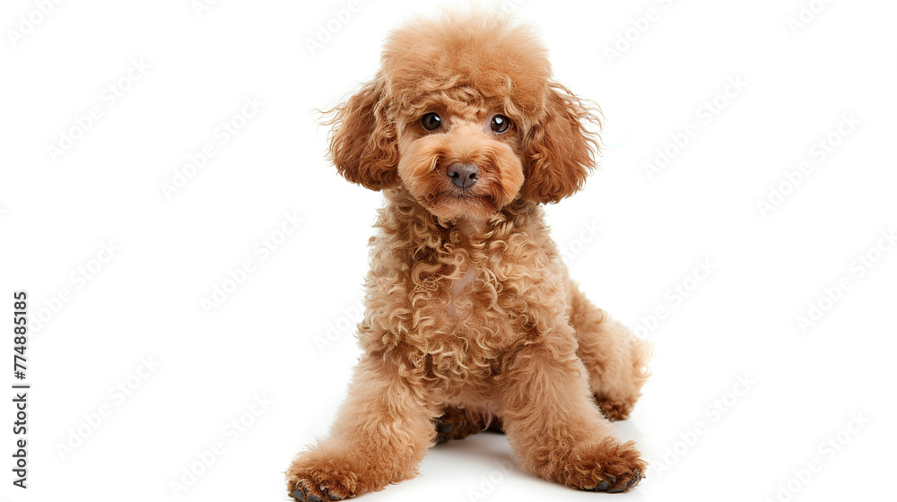 young Toy Poodle in a play pose looking at the camera on a pure white background young Toy Poodle in a play pose looking at the camera on a pure white background