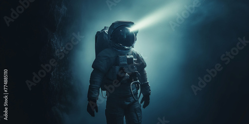 Lone astronaut with dramatic backlight  portraying solitude and the unknown  excellent for thematic wallpapers and storytelling