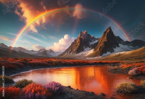 Masterpiece of a Molten Rainbow with Mystical Metallic Powder in a Surreal Landscape
