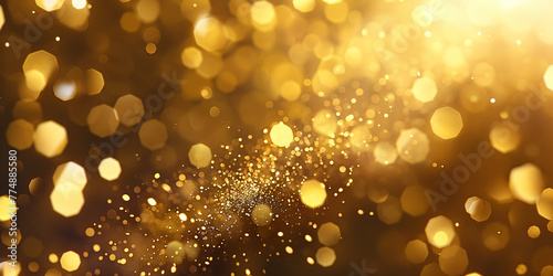 Abstract golden bokeh particles background, conveying celebration and festive mood, excellent for event promotions, special occasion announcements and creative projects photo