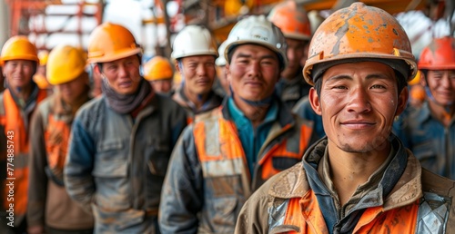 Smiling Kazakh Construction Workers: Portrait of Immigrant Labor photo