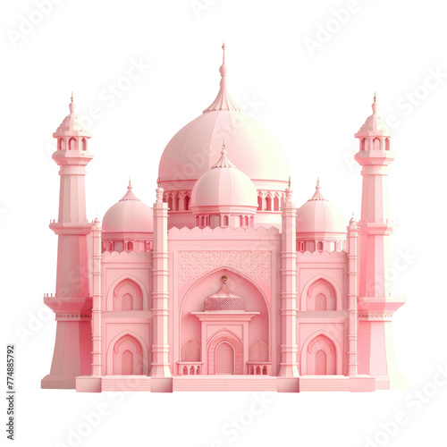 A pink building with a clock on top