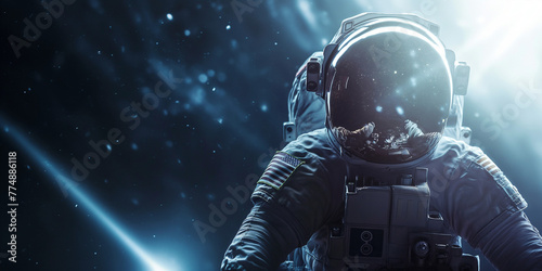 Astronaut in space with stars and sunlight, ideal for educational and inspirational science materials © Blue_Utilities
