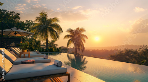 Sunset Glow over a Peaceful Infinity Pool photo