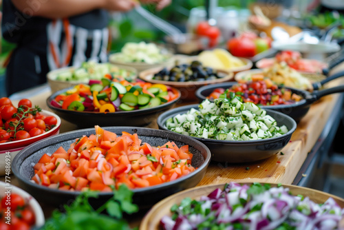  Assortment of fresh salads on a buffet