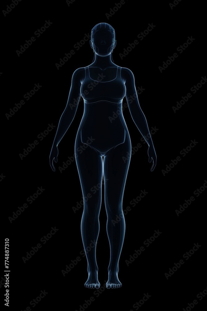 Glowing hologram of human body 3D structure with dark background. Glowing hologram of human body 3D structure with dark background.