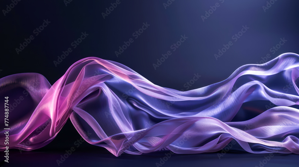 Beauty textile blue silk backdrop. Dynamic dance of iridescent fabric ripples through space, illuminated by dramatic lighting that enhances its ethereal movement. luxurious, glowing satin fabric Beauty textile blue silk backdrop. Dynamic dance of iridescent fabric ripples through space, illuminated by dramatic lighting that enhances its ethereal movement. luxurious, glowing satin fabric
